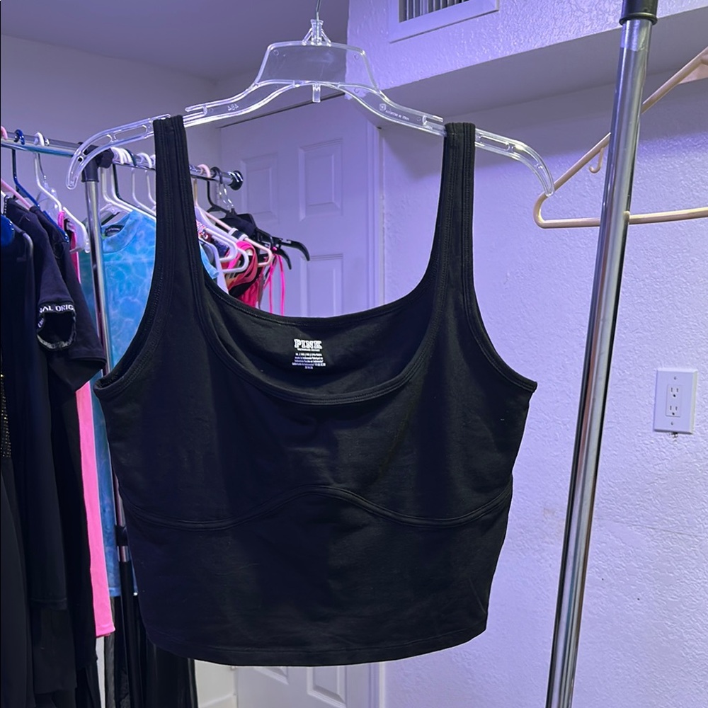 PINK Victoria's Secret Black Fitted Crop Tank Top